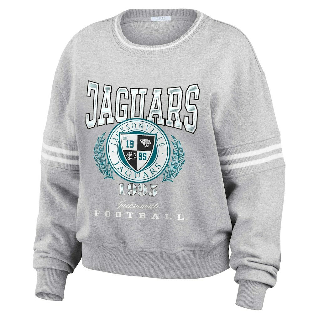 Jacksonville Jaguars WEAR by Erin Andrews Women's Cropped Pullover Sweatshirt Heather Gray - NFL