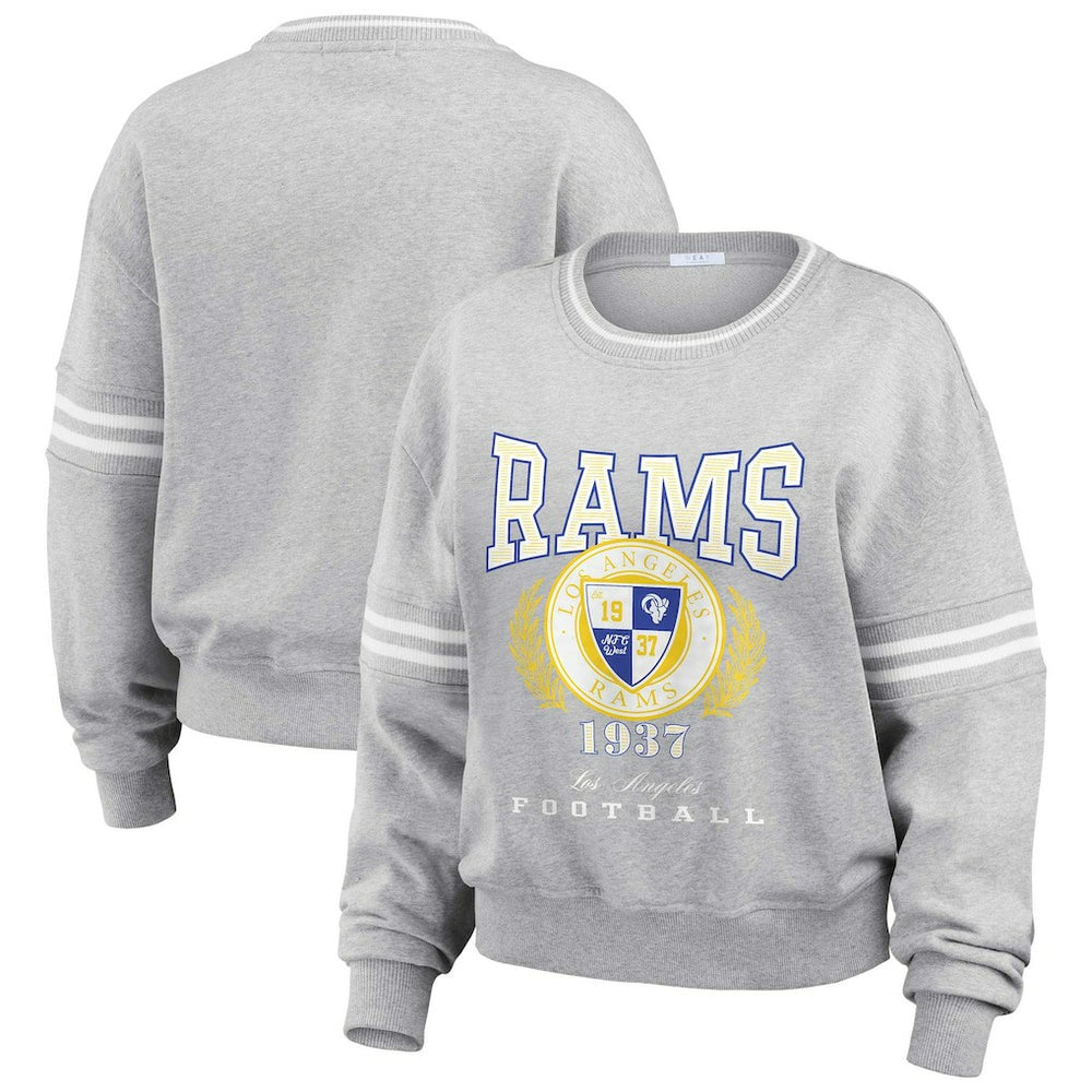 Los Angeles Rams WEAR by Erin Andrews Women's Cropped Pullover Sweatshirt Heather Gray - NFL