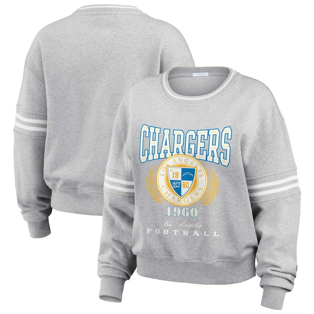 Los Angeles Chargers WEAR by Erin Andrews Women's Cropped Pullover Sweatshirt Heather Gray - NFL