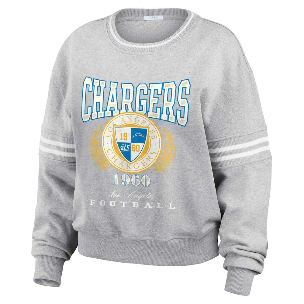 Los Angeles Chargers WEAR by Erin Andrews Women's Cropped Pullover Sweatshirt Heather Gray - NFL