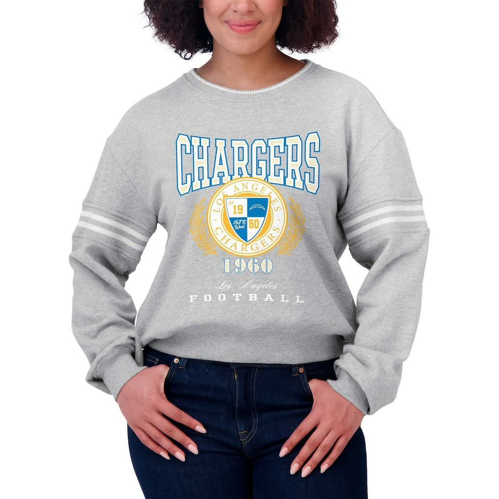Los Angeles Chargers WEAR by Erin Andrews Women's Cropped Pullover Sweatshirt Heather Gray - NFL