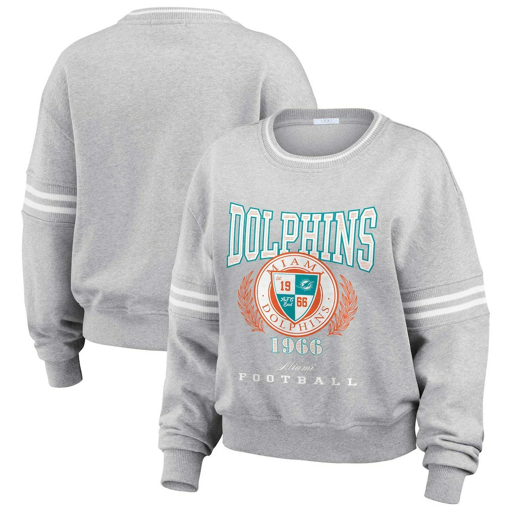 Miami Dolphins WEAR by Erin Andrews Women's Cropped Pullover Sweatshirt Heather Gray - NFL