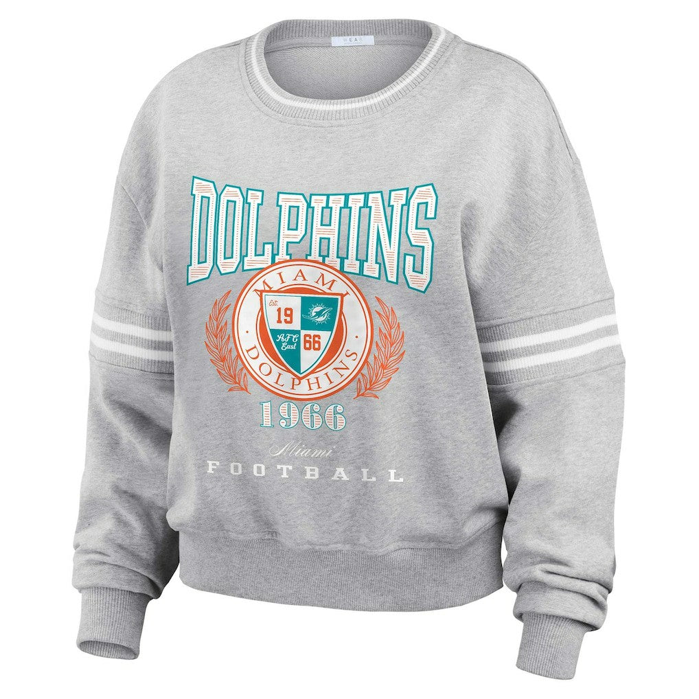 Miami Dolphins WEAR by Erin Andrews Women's Cropped Pullover Sweatshirt Heather Gray - NFL