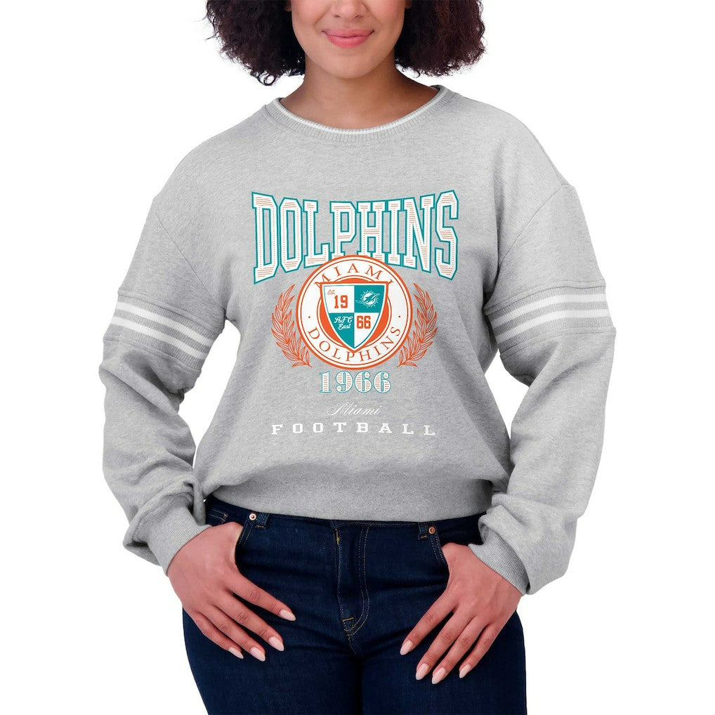 Miami Dolphins WEAR by Erin Andrews Women's Cropped Pullover Sweatshirt Heather Gray - NFL
