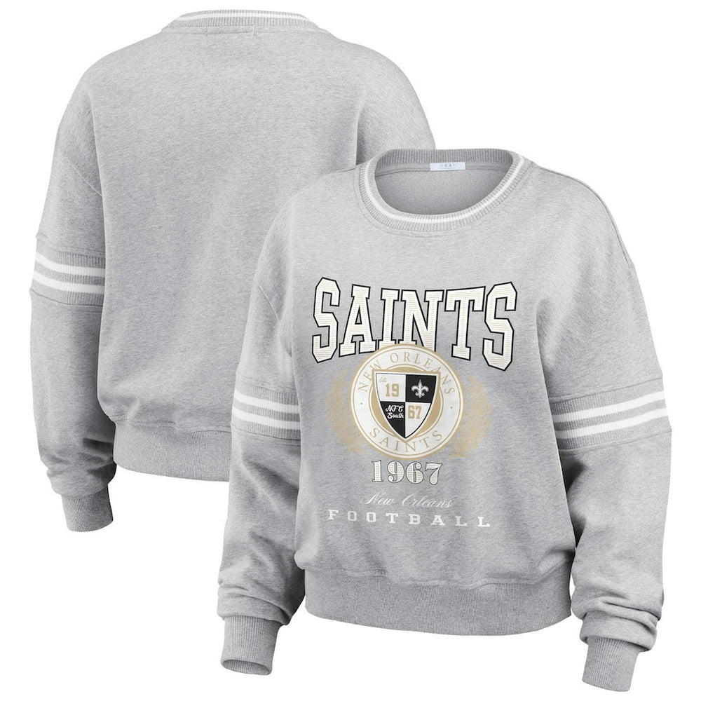 New Orleans Saints WEAR by Erin Andrews Women's Cropped Pullover Sweatshirt Heather Gray - NFL