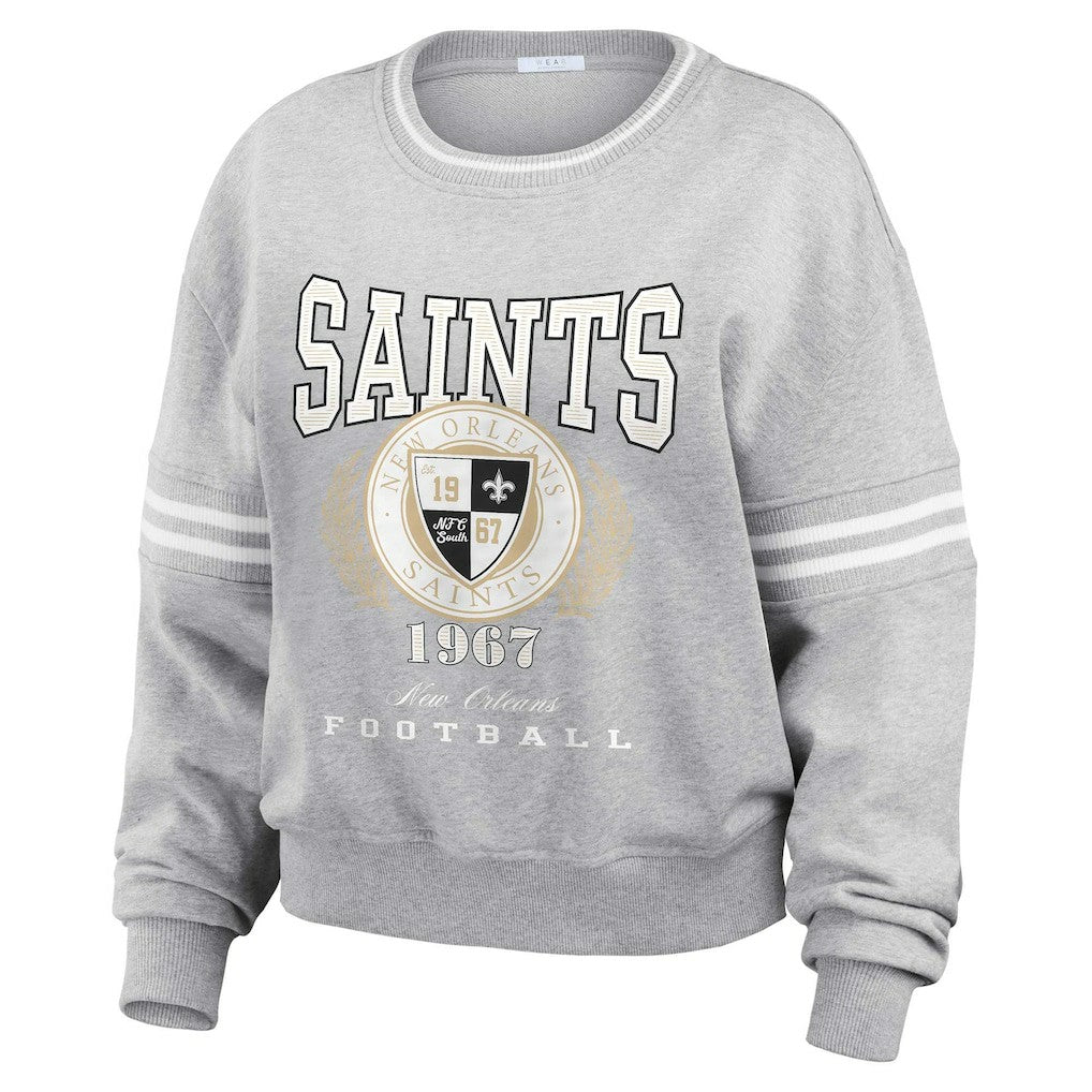 New Orleans Saints WEAR by Erin Andrews Women's Cropped Pullover Sweatshirt Heather Gray - NFL