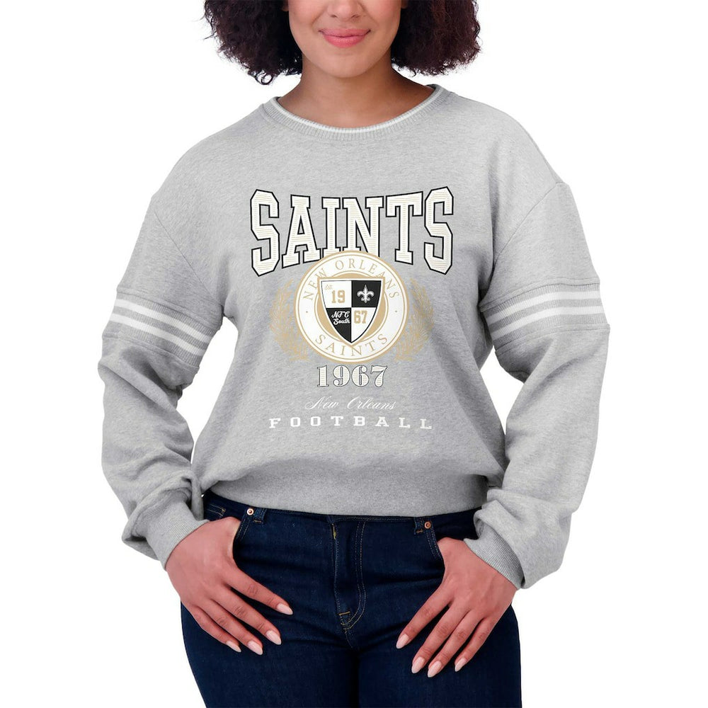 New Orleans Saints WEAR by Erin Andrews Women's Cropped Pullover Sweatshirt Heather Gray - NFL