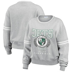 New York Jets WEAR by Erin Andrews Women's Crest Cropped Pullover Sweatshirt Heather Gray - NFL