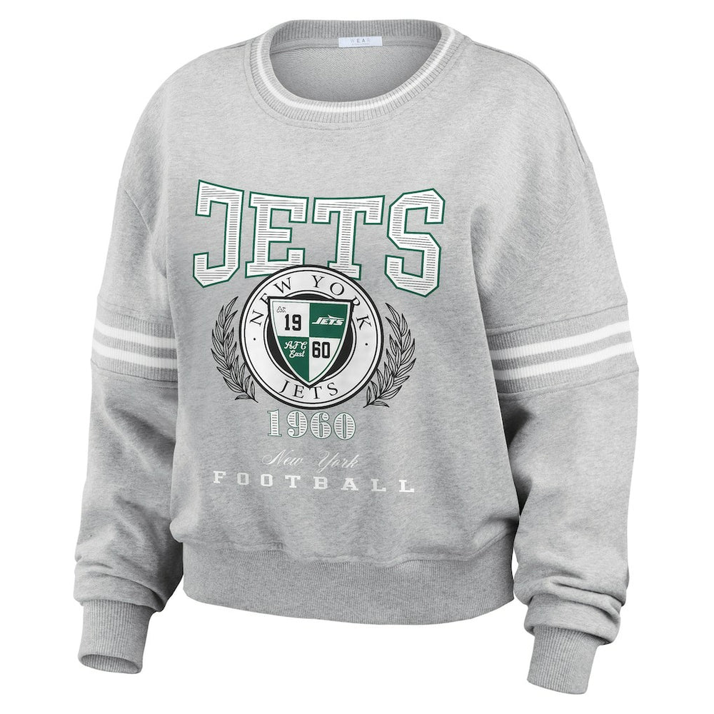 New York Jets WEAR by Erin Andrews Women's Crest Cropped Pullover Sweatshirt Heather Gray - NFL
