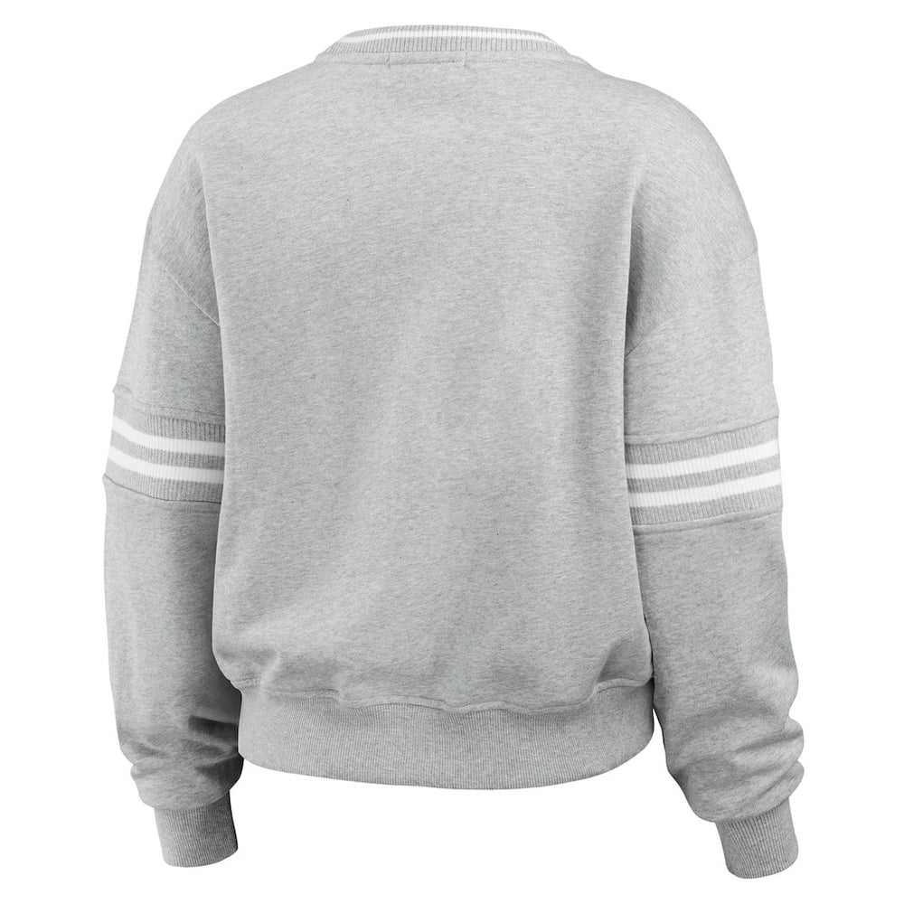 New York Jets WEAR by Erin Andrews Women's Crest Cropped Pullover Sweatshirt Heather Gray - NFL