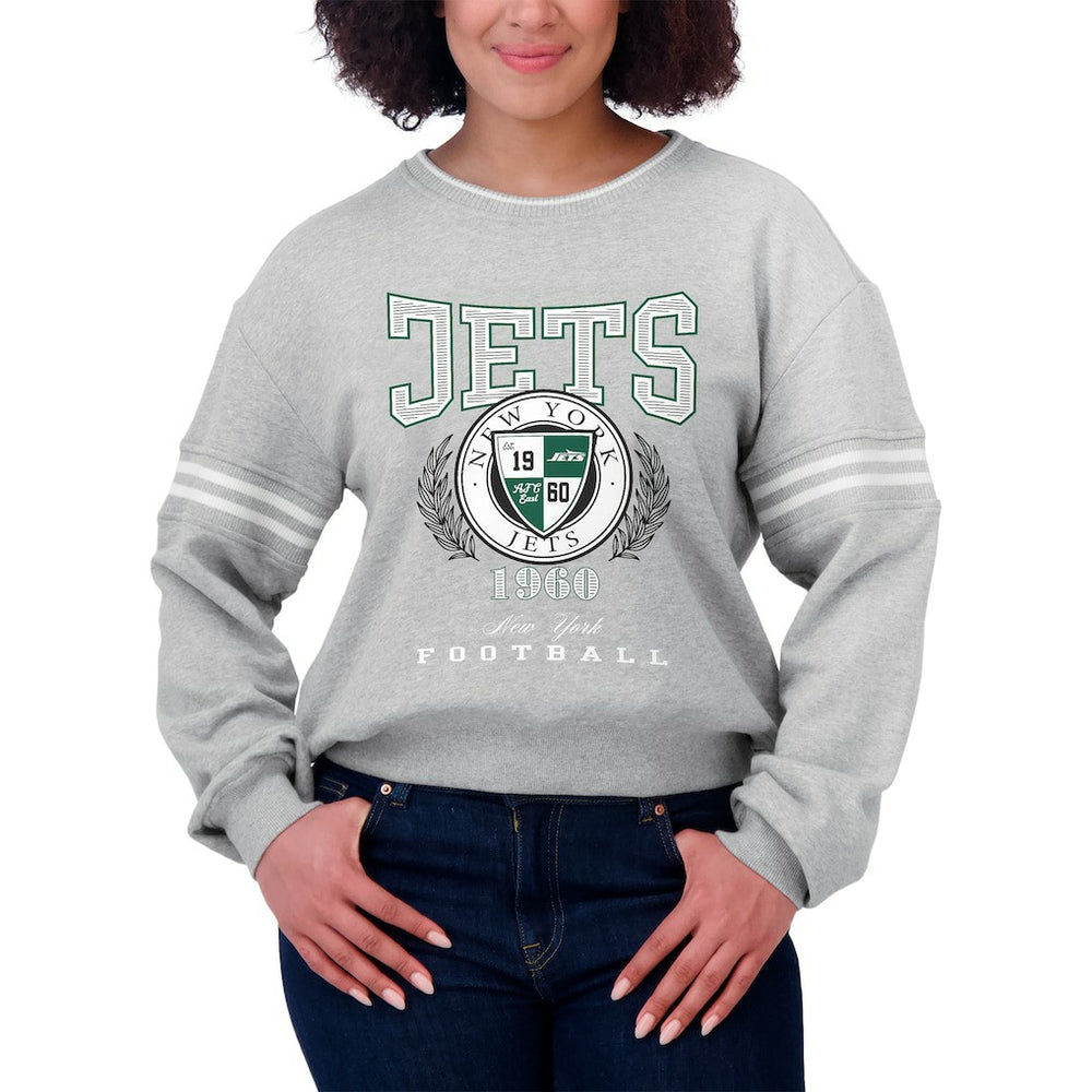 New York Jets WEAR by Erin Andrews Women's Crest Cropped Pullover Sweatshirt Heather Gray - NFL
