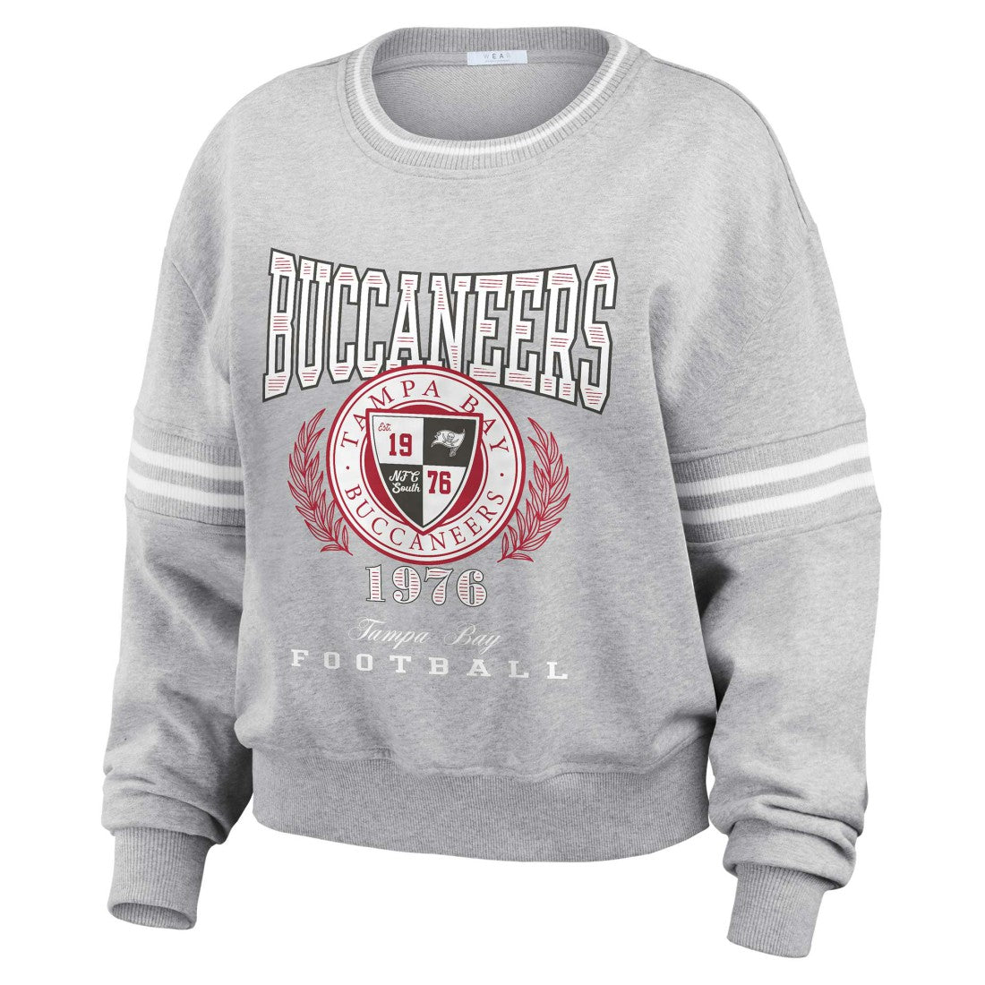 Tampa Bay Buccaneers WEAR by Erin Andrews Women's Cropped Pullover Sweatshirt Heather Gray - NFL