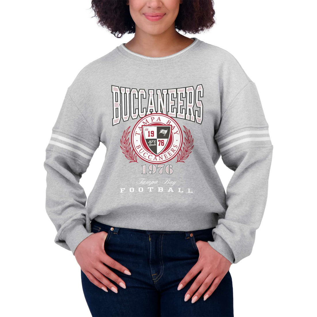Tampa Bay Buccaneers WEAR by Erin Andrews Women's Cropped Pullover Sweatshirt Heather Gray - NFL