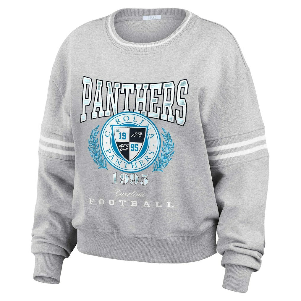 Carolina Panthers WEAR by Erin Andrews Women's Cropped Pullover Sweatshirt Heather Gray - NFL