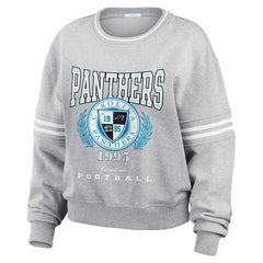 Carolina Panthers WEAR by Erin Andrews Women's Cropped Pullover Sweatshirt Heather Gray - NFL