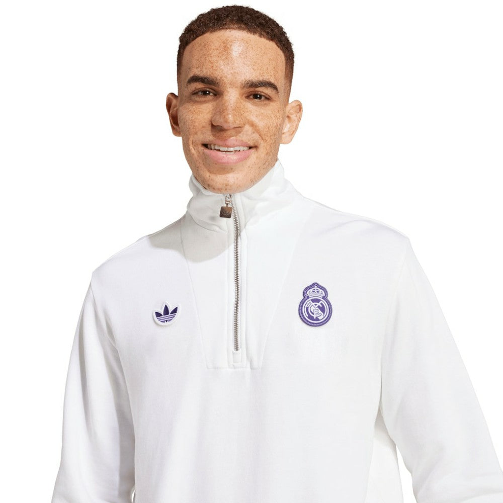 Adidas Real Madrid Originals Terrace Icons Collection Half-Zip Top - White