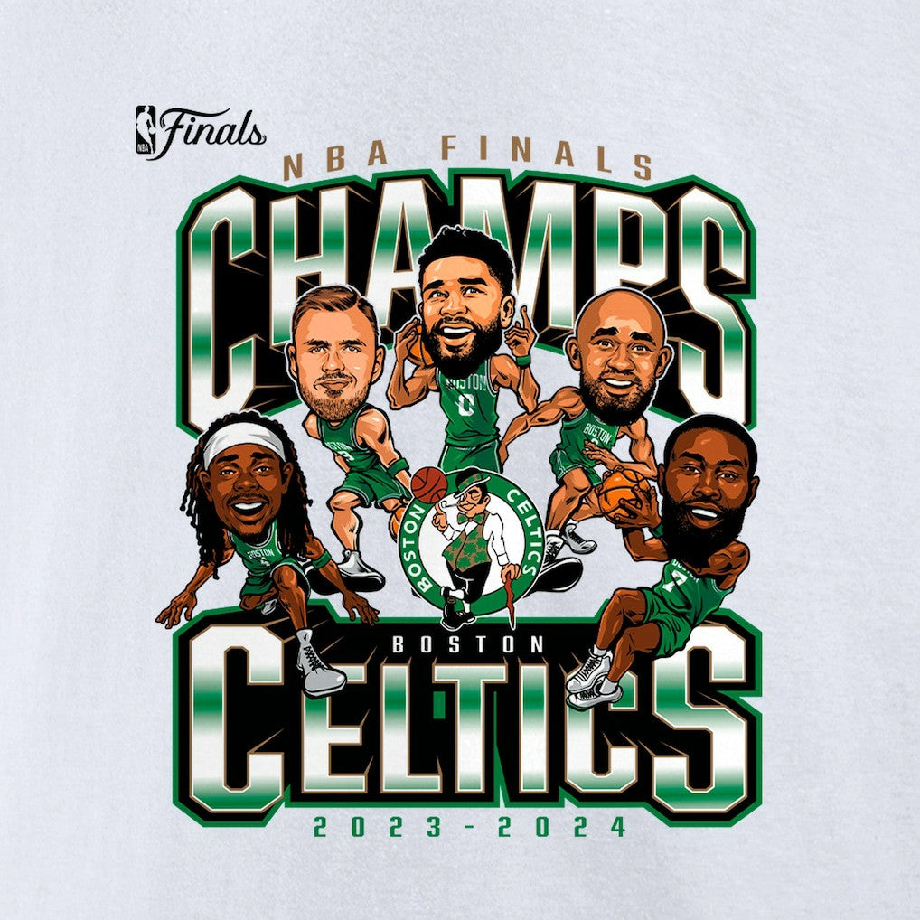 Fanatics - Boston Celtics 2024 NBA Finals Champions Pull Up Jumper Caricature T-Shirt - White