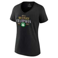 Fanatics - Boston Celtics Women's 2024 NBA Finals Champions Fade Away Jumper Roster Signature V-Neck T-Shirt - Black