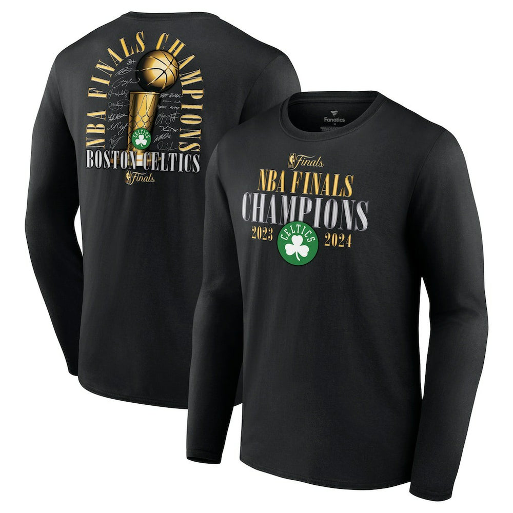 Fanatics - Boston Celtics 2024 NBA Finals Champions Fade Away Jumper Roster Signature Long Sleeve T-Shirt - Black