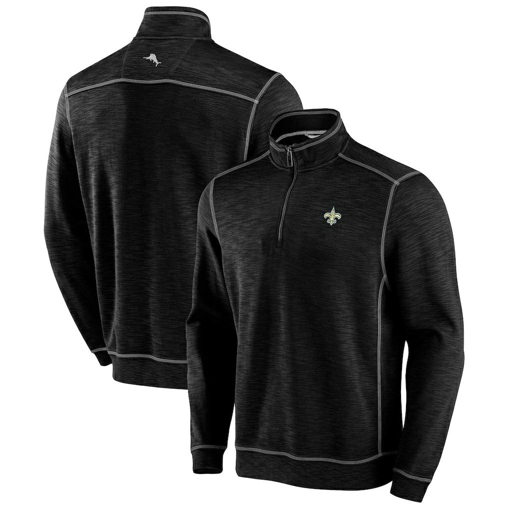 New Orleans Saints Big & Tall Tobago Bay Half-Zip Sweatshirt Black - Tommy Bahama