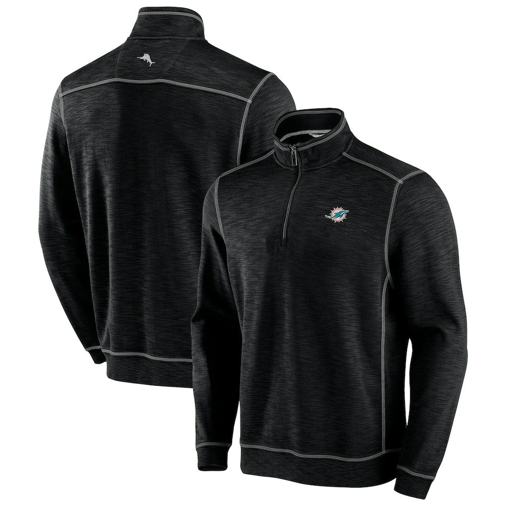 Miami Dolphins Tobago Bay Tri-Blend Half-Zip Sweatshirt Black - Tommy Bahama