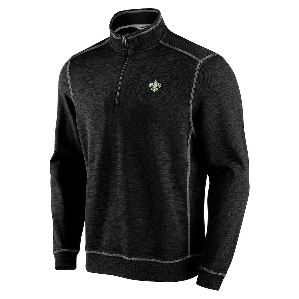 New Orleans Saints Tobago Bay Tri-Blend Half-Zip Sweatshirt Black - Tommy Bahama