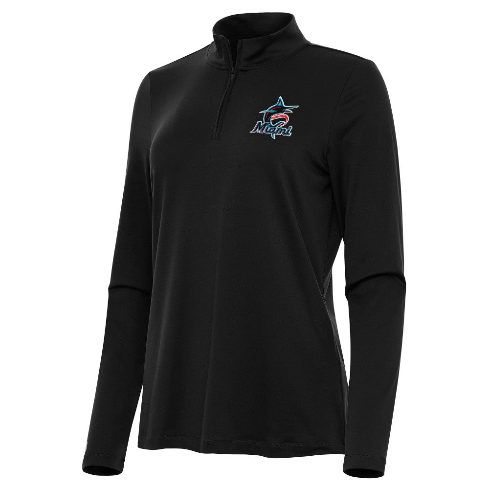 Miami Marlins Antigua Women's Reprocess Quarter-Zip Top - Black On Sale