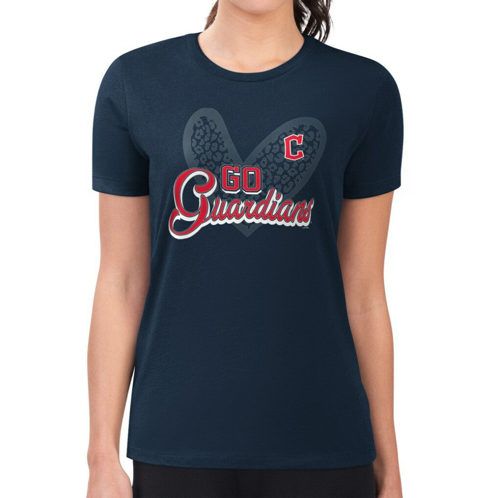Cleveland Guardians G-III 4Her by Carl Banks Women's Super-Slim Fit Lightweight Leopard Heart T-Shirt On Sale