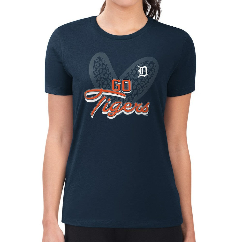 Detroit Tigers G-III 4Her by Carl Banks Women's Super-Slim Fit Lightweight Leopard Heart T-Shirt On Sale