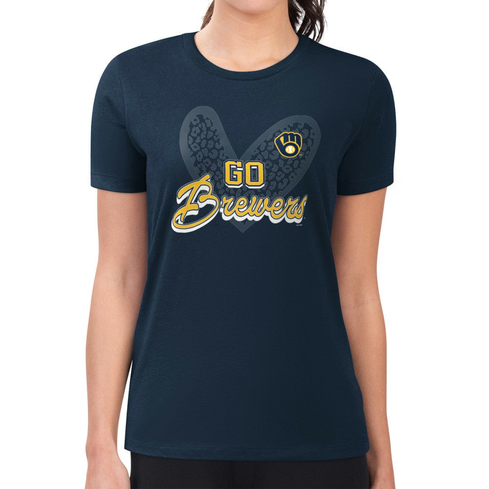 Milwaukee Brewers G-III 4Her by Carl Banks Women's Super-Slim Fit Lightweight Leopard Heart T-Shirt discount