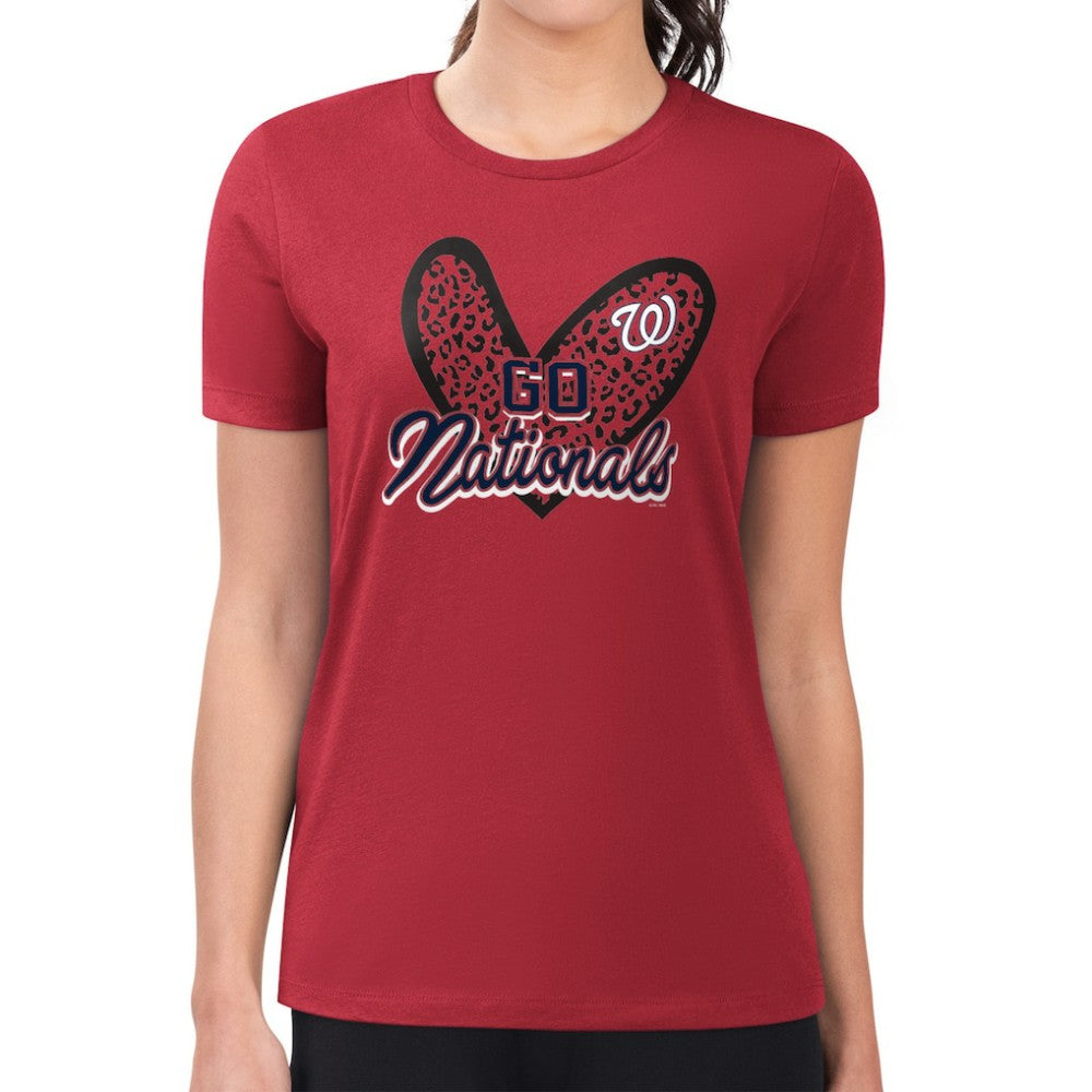 Washington Nationals G-III 4Her by Carl Banks Women's Super-Slim Fit Lightweight Leopard Heart T-Shirt Sale