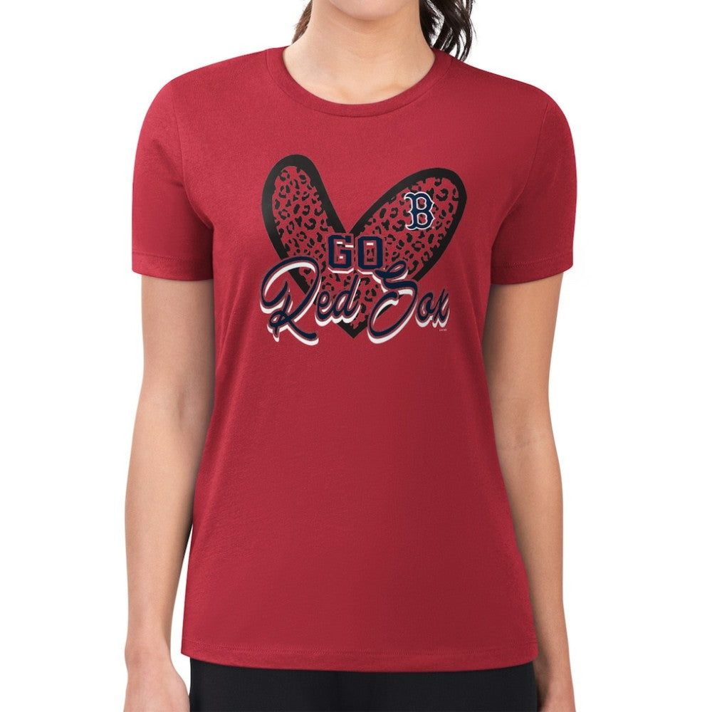 Boston Red Sox G-III 4Her by Carl Banks Women's Super-Slim Fit Lightweight Leopard Heart T-Shirt Sale