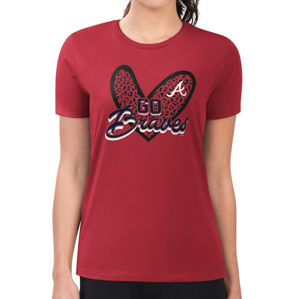 Atlanta Braves G-III 4Her by Carl Banks Women's Super-Slim Fit Lightweight Leopard Heart T-Shirt Clearance