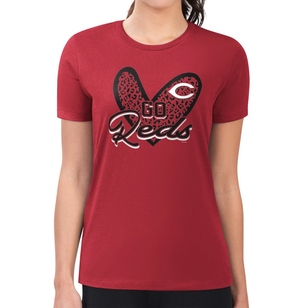 Cincinnati Reds G-III 4Her by Carl Banks Women's Super-Slim Fit Lightweight Leopard Heart T-Shirt discount
