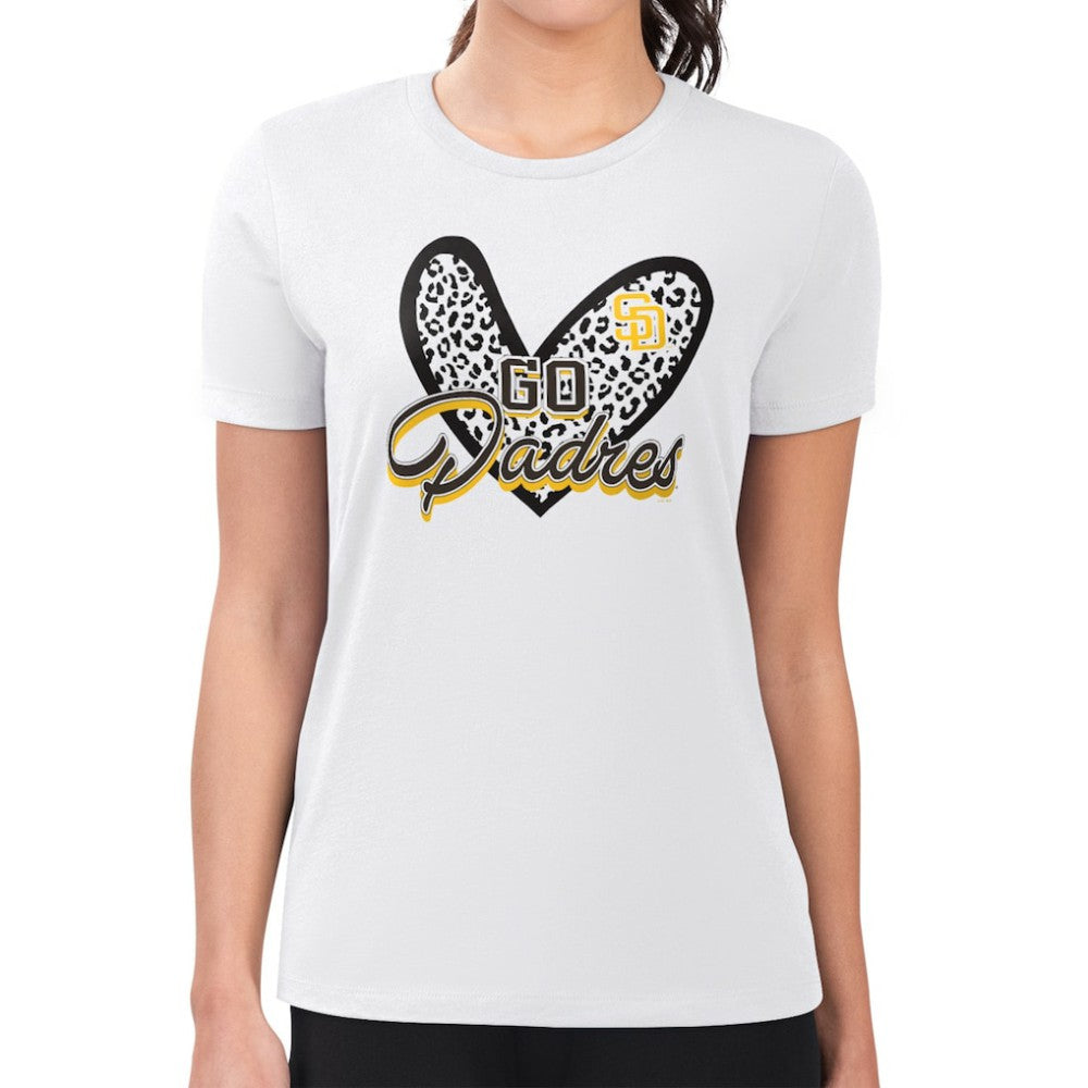 San Diego Padres G-III 4Her by Carl Banks Women's Super-Slim Fit Lightweight Leopard Heart T-Shirt Clearance