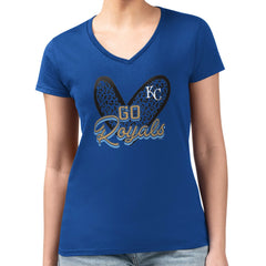 Kansas City Royals G-III 4Her by Carl Banks Women's Super-Slim Fit Lightweight Leopard Heart V-Neck T-Shirt On Sale