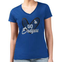 Los Angeles Dodgers G-III 4Her by Carl Banks Women's Super-Slim Fit Lightweight Leopard Heart V-Neck T-Shirt for sale