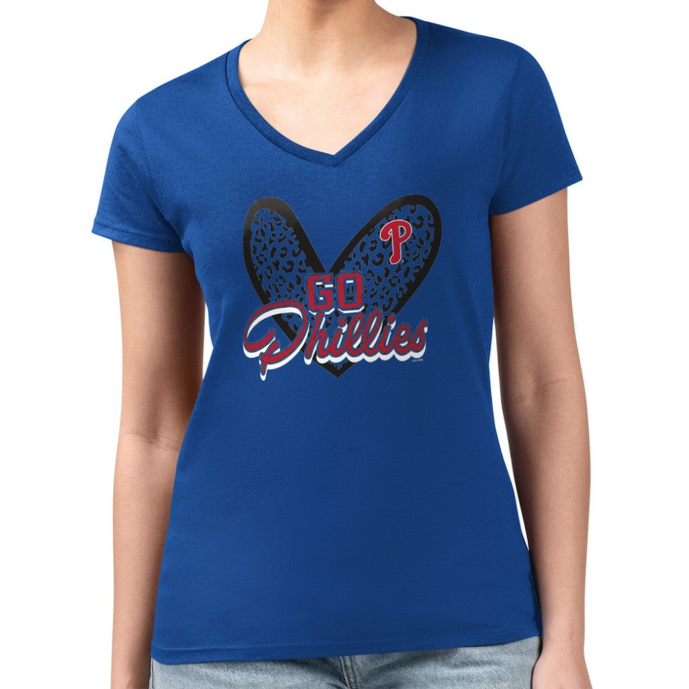 Philadelphia Phillies G-III 4Her by Carl Banks Women's Super-Slim Fit Lightweight Leopard Heart V-Neck T-Shirt Online