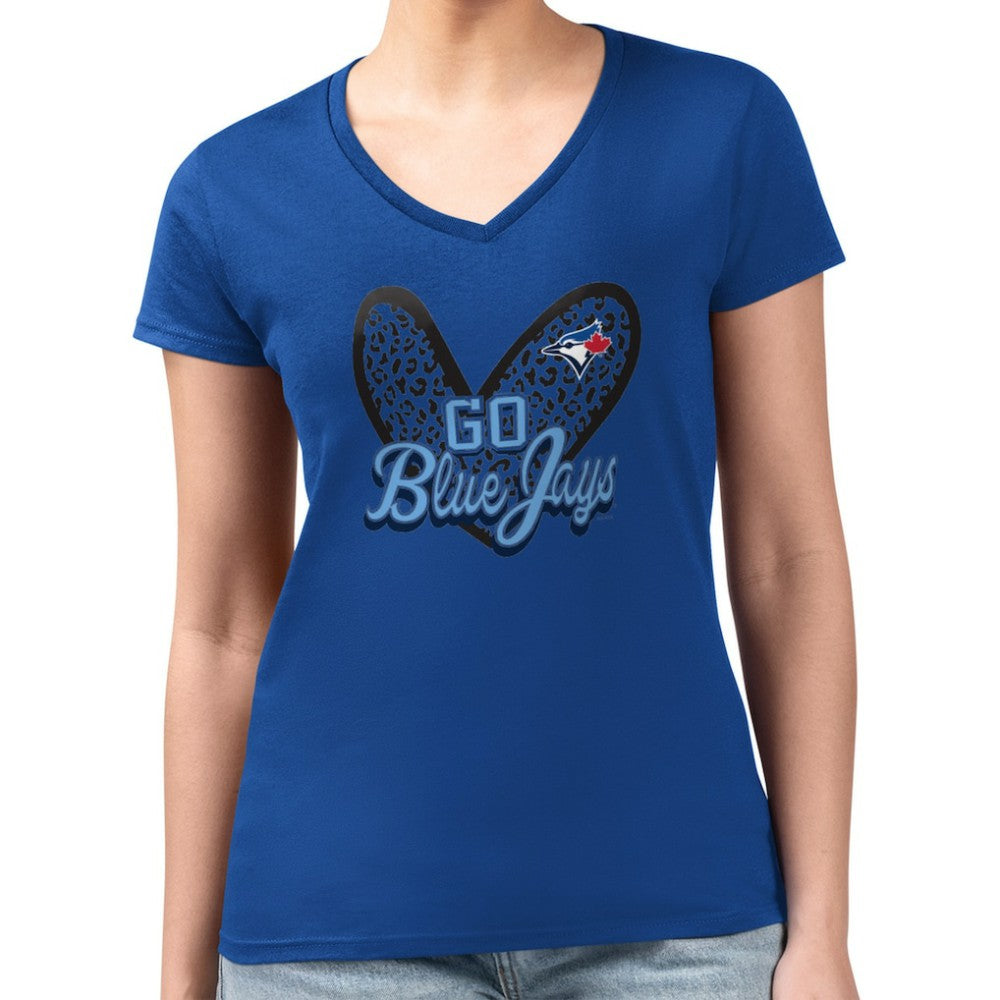 Toronto Blue Jays G-III 4Her by Carl Banks Women's Super-Slim Fit Lightweight Leopard Heart V-Neck T-Shirt discount