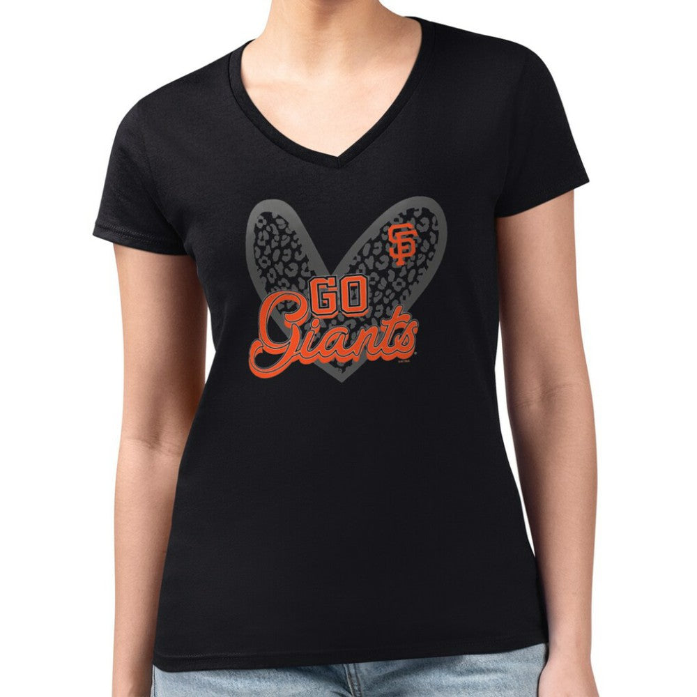 San Francisco Giants G-III 4Her by Carl Banks Women's Super-Slim Fit Lightweight Leopard Heart V-Neck T-Shirt Online