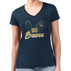 Milwaukee Brewers G-III 4Her by Carl Banks Women's Super-Slim Fit Lightweight Leopard Heart V-Neck T-Shirt Online