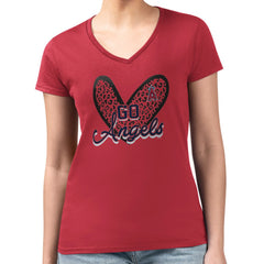Los Angeles Angels G-III 4Her by Carl Banks Women's Super-Slim Fit Lightweight Leopard Heart V-Neck T-Shirt On Sale