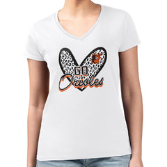 Baltimore Orioles G-III 4Her by Carl Banks Women's Super-Slim Fit Lightweight Leopard Heart V-Neck T-Shirt Clearance