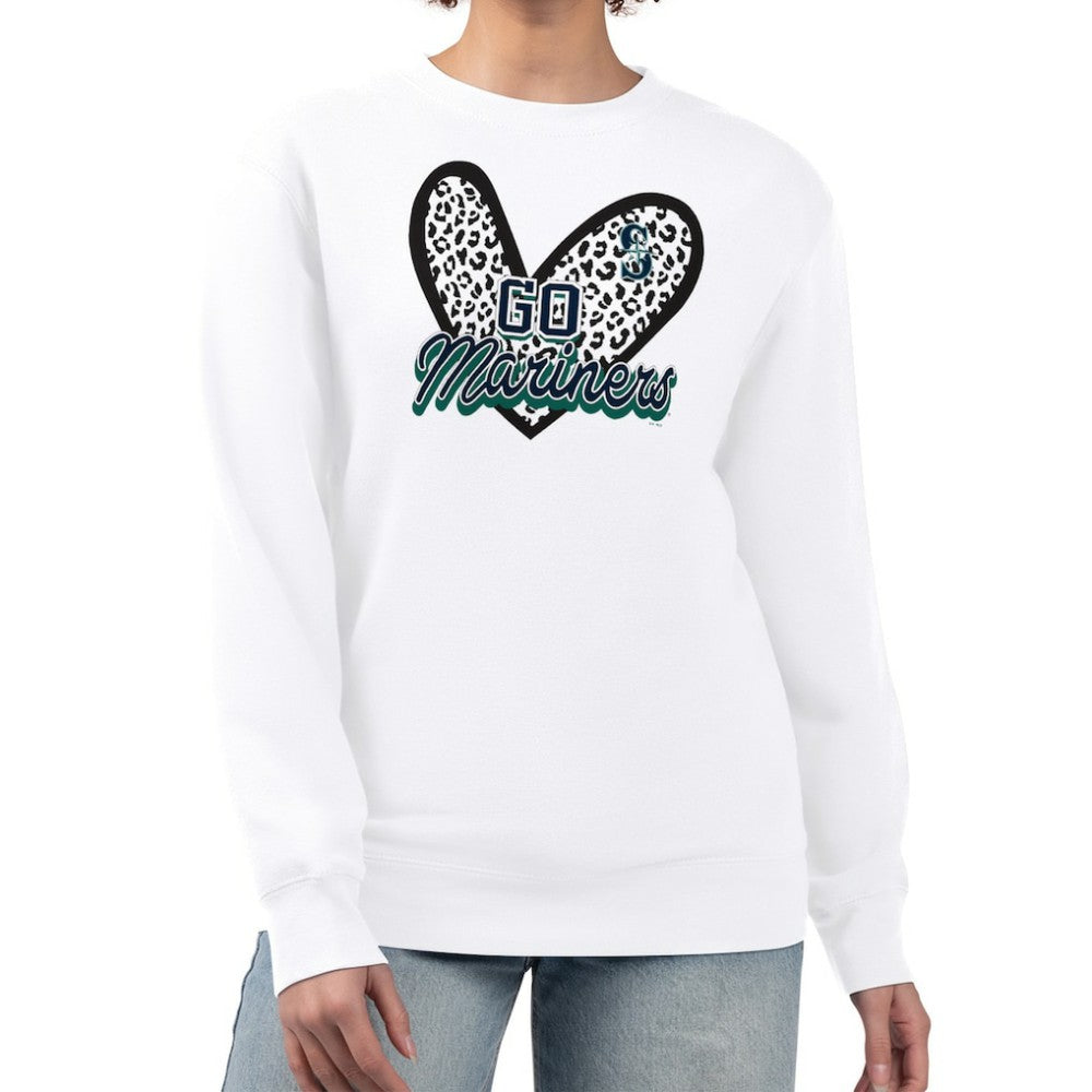 Seattle Mariners G-III 4Her by Carl Banks Women's Leopard Heart Pullover Sweatshirt Clearance
