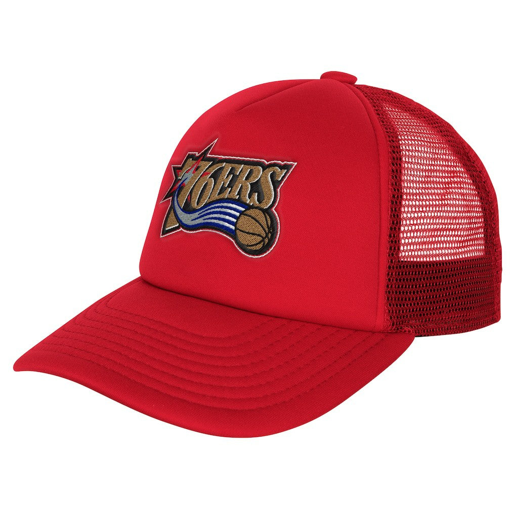 Mitchell & Ness - Philadelphia 76ers Youth Core Evergreen Trucker Adjustable Hat - Red