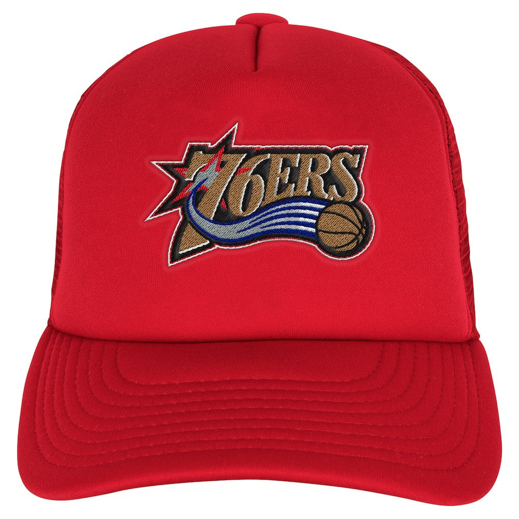 Mitchell & Ness - Philadelphia 76ers Youth Core Evergreen Trucker Adjustable Hat - Red