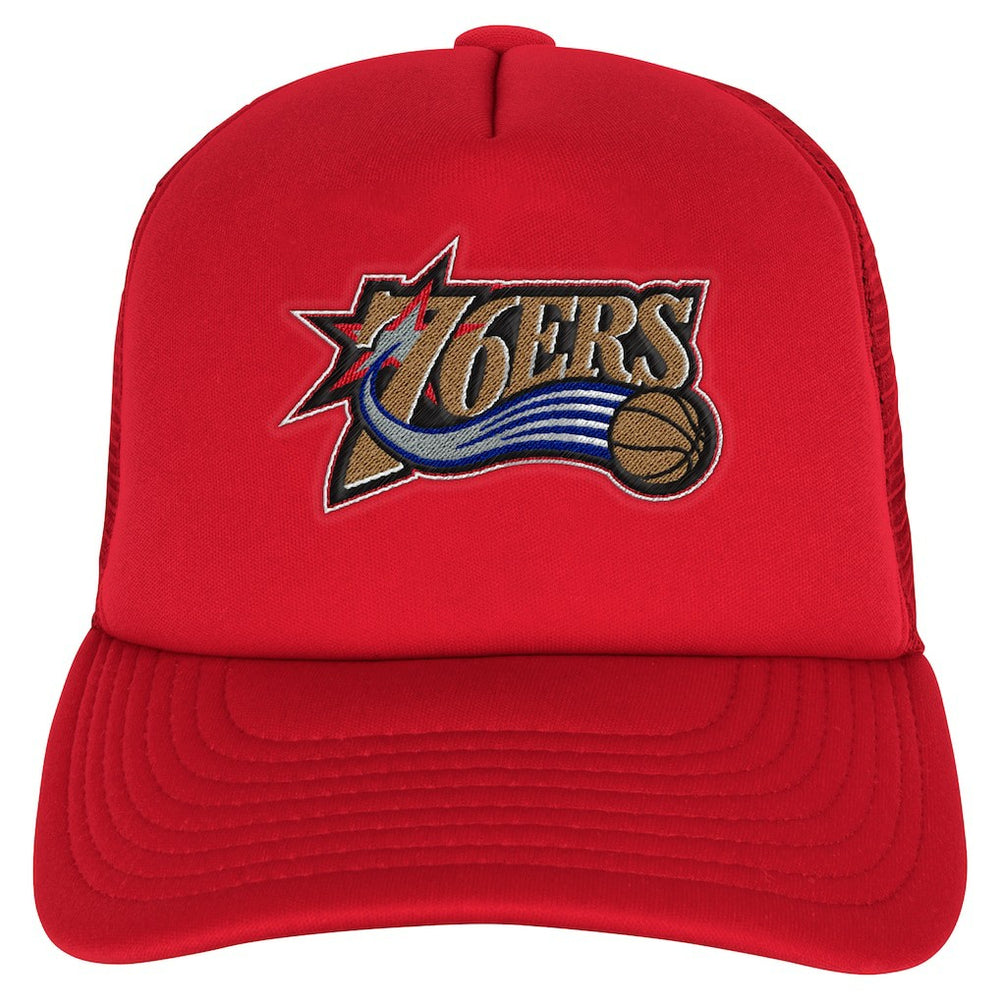 Mitchell & Ness - Philadelphia 76ers Youth Core Evergreen Trucker Adjustable Hat - Red