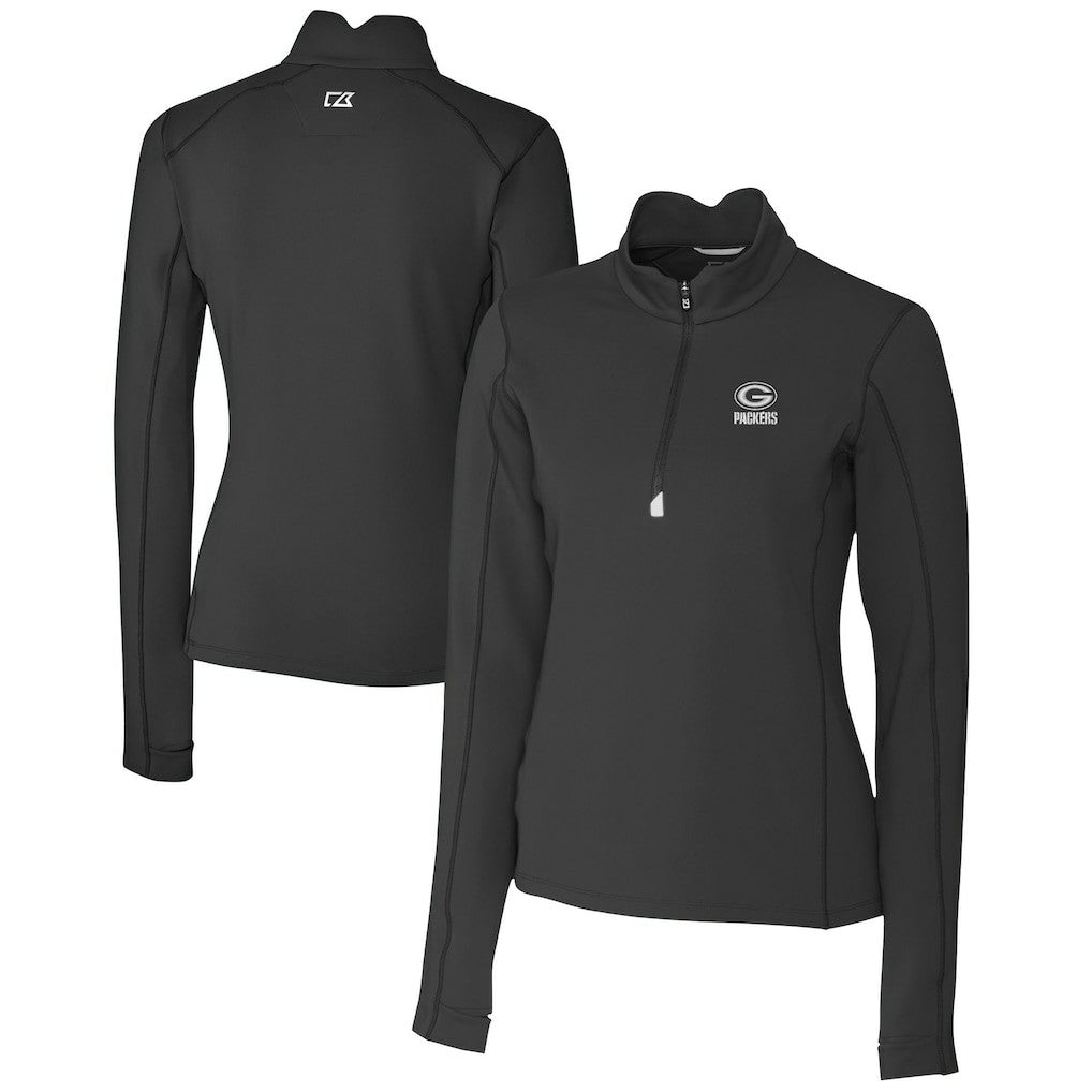 Green Bay Packers Cutter & Buck Women's Traverse Stretch DryTec Quarter-Zip Top Black - NFL