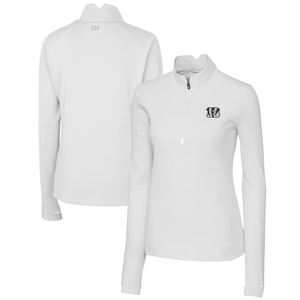 Cincinnati Bengals Cutter & Buck Women's Traverse Stretch DryTec Quarter-Zip Top White - NFL