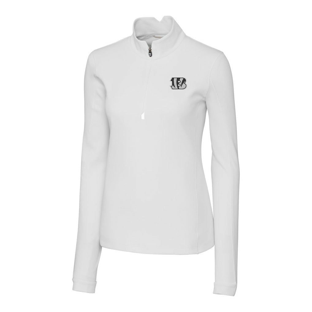 Cincinnati Bengals Cutter & Buck Women's Traverse Stretch DryTec Quarter-Zip Top White - NFL